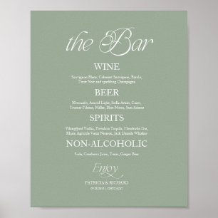 Sage Modern Minimalist "The Bar" Hochzeitsmenü Sch Poster
