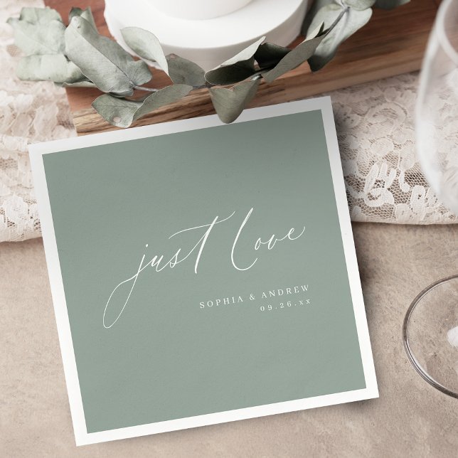 Sage modern nur Liebe Skript minimalistische Hochz Serviette (Sage modern just love script minimalist wedding napkins)