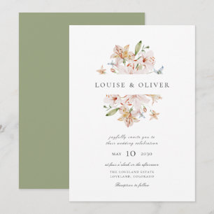 Sage Modern Watercolor Floral Lilies Wedding Einladung