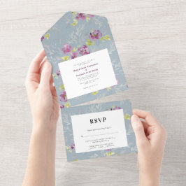 Sage Moderne Aquarellfarben Blume Einladung Hochze