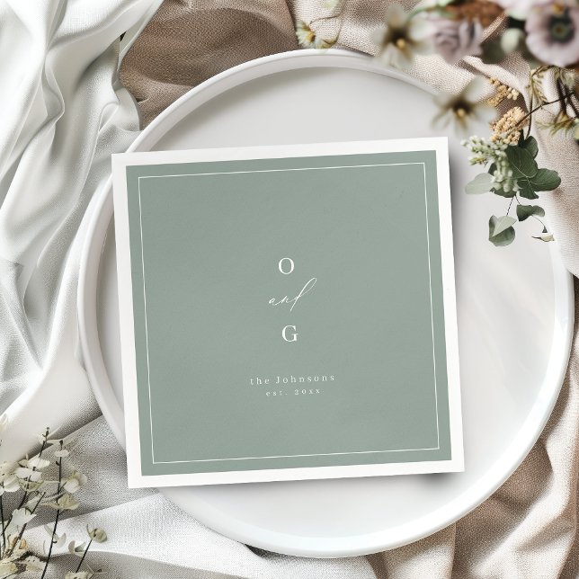 Sage moderne Paar monogramm minimalistische Hochze Serviette (Sage modern couple monogram minimalist wedding napkins)