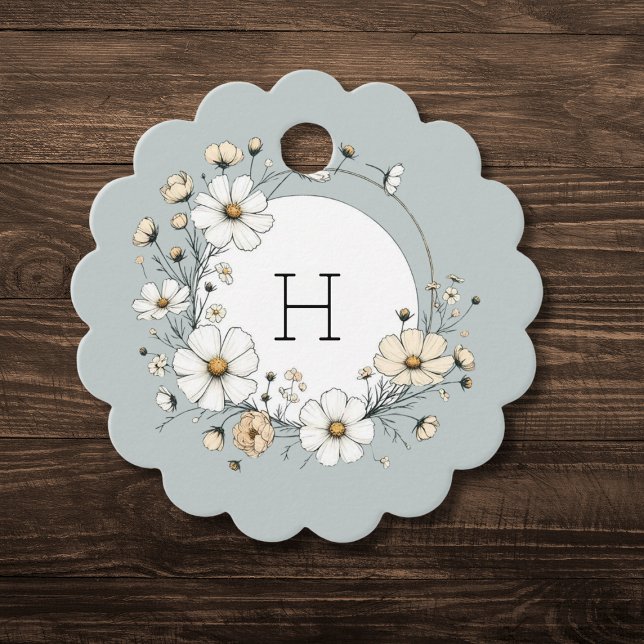 Sage Monogram Boho Blume Personalisiert skaliert Geschenkanhänger (Von Creator hochgeladen)