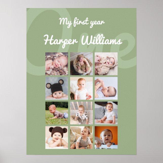 Sage Monthly Foto Baby 1. Geburtstag Poster (Vorne)