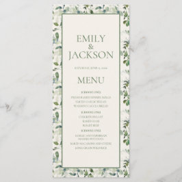Sage Moss Green Blätter Cream Wedding Menu Menükarte