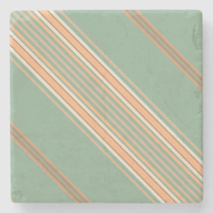 Sage Moss Green und Ecru, Stripes Square Untersetz Steinuntersetzer