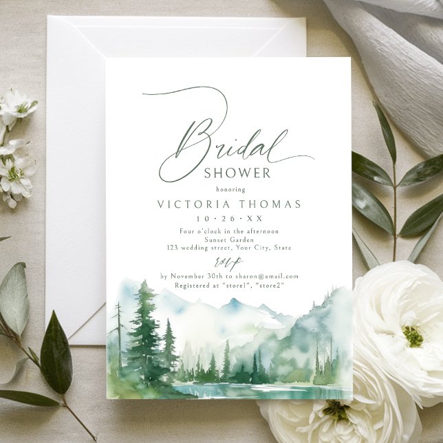 Sage Mountain Forest Rustic Bridal Shower Einladung (Sage Mountain Forest Rustic Bridal Shower Invitation)