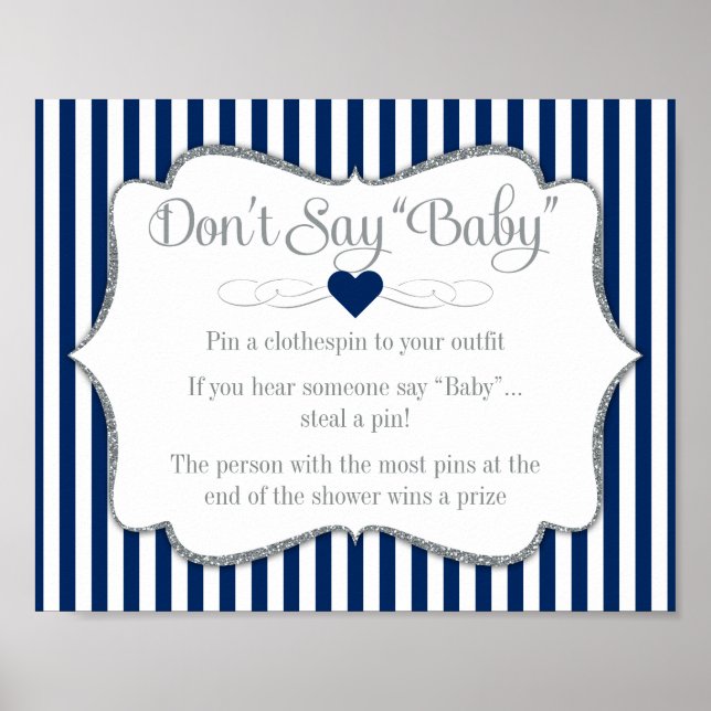 Sage nicht Baby Shower Game Navy Blue Silver Boy Poster (Vorne)