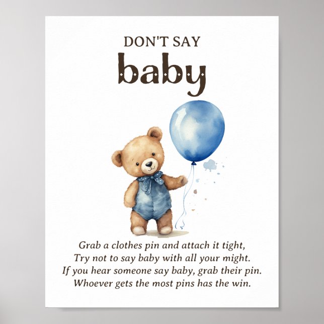 Sage nicht Baby Teddy Bear Baby Boy Shower Game Poster (Vorne)