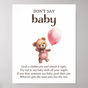 Sage nicht Baby Teddy Bear Girl Baby Shower Game Poster