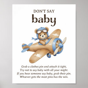 Sage nicht Baby Teddy Bear Pilot Baby Shower Game Poster