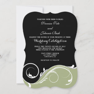 Sage Olive Black Swirl Bracket Wedites Einladung