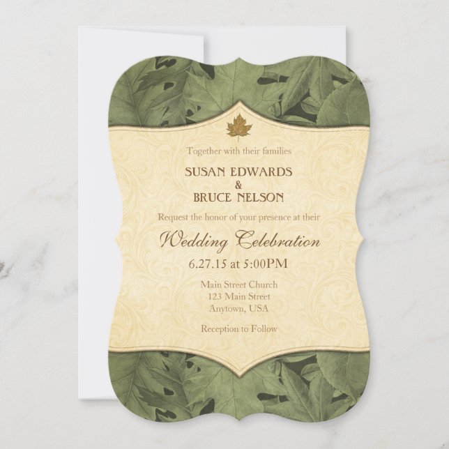 Sage Olive Cream Leaf Vintage Hochzeit Einladung (Vorderseite)