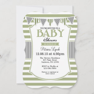 Sage Olive Gray Stripes Kinderdusche Einladung