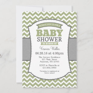 Sage Olive Gray Zickzack Baby Dusche Einladung