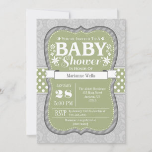 Sage Olive Green Gray Floral Baby Dusche laden Einladung