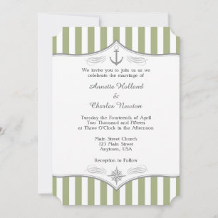 Sage Olive Green Gray Nautical Wedding Einladung