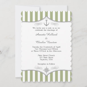 Sage Olive Green Gray Nautical Wedding Einladung