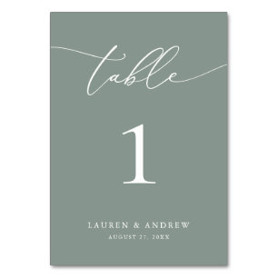 Sage Olive Green Minimalistisch Wedding   Event Cu Tischnummer