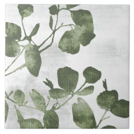 Sage Olive Green Painterly Botanical Art 02 Fliese