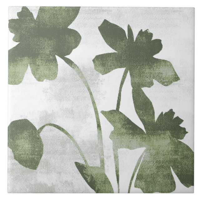 Sage Olive Green Painterly Botanical Art 07 Fliese (Vorderseite)