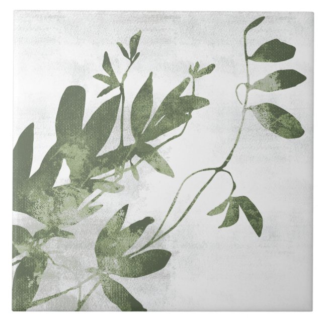 Sage Olive Green Painterly Botanical Art 09 Fliese (Vorderseite)