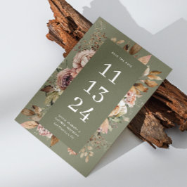 Sage Olive Green Wedding | Elegant Floral Earthy Save The Date