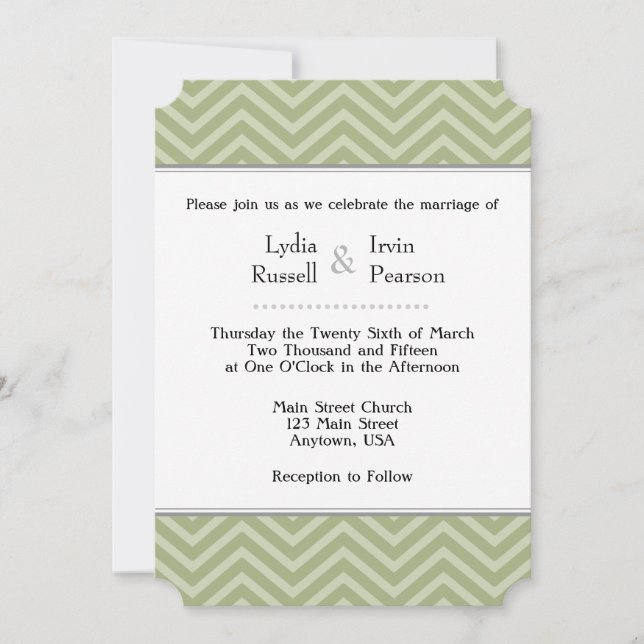 Sage Olive Green Zickzack Wedding Einladung (Vorderseite)