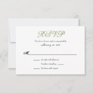 Sage Olive White Schlicht Simple Wedding RSVP Card