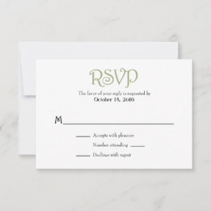 Sage Olive White Schlicht Simple Wedding RSVP Card
