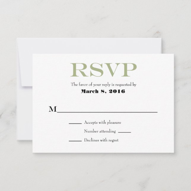 Sage Olive White Schlicht Simple Wedding RSVP Card (Vorderseite)