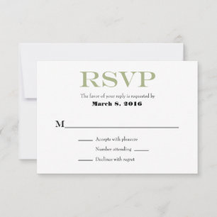 Sage Olive White Schlicht Simple Wedding RSVP Card