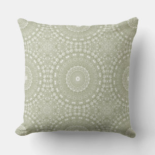 Sage on White Mandala Kaleidoskop Medallion Kissen