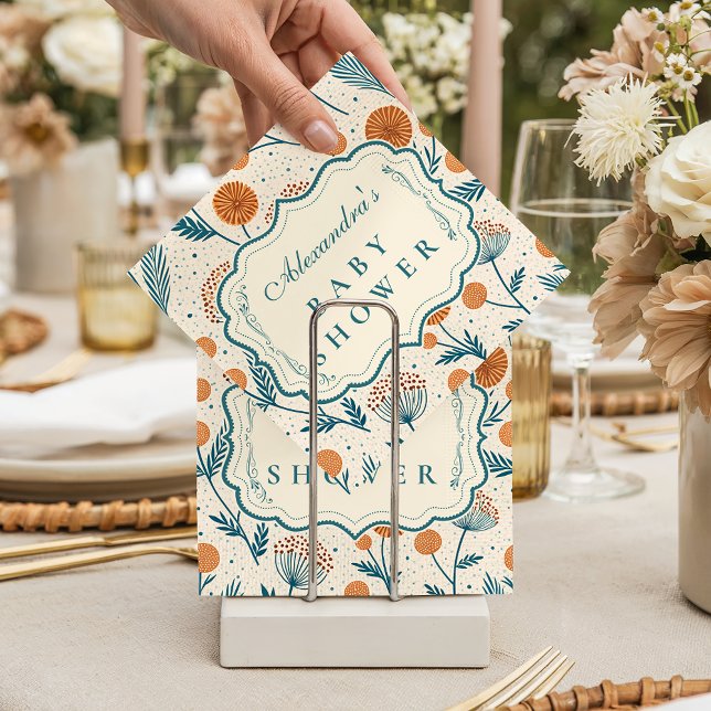 Sage Orange Botanical Baby Shower Serviette (Von Creator hochgeladen)