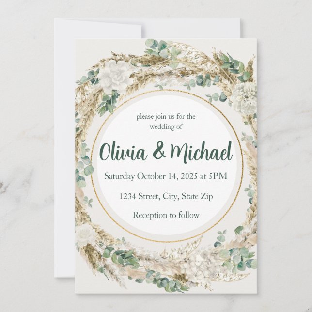 Sage Pampas Grass Wedding Einladung | Bohemisch (Vorderseite)
