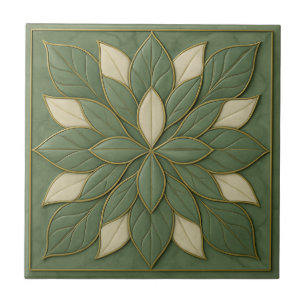 Sage Petal Harmony - Artisan Floral Keramik Tile Fliese
