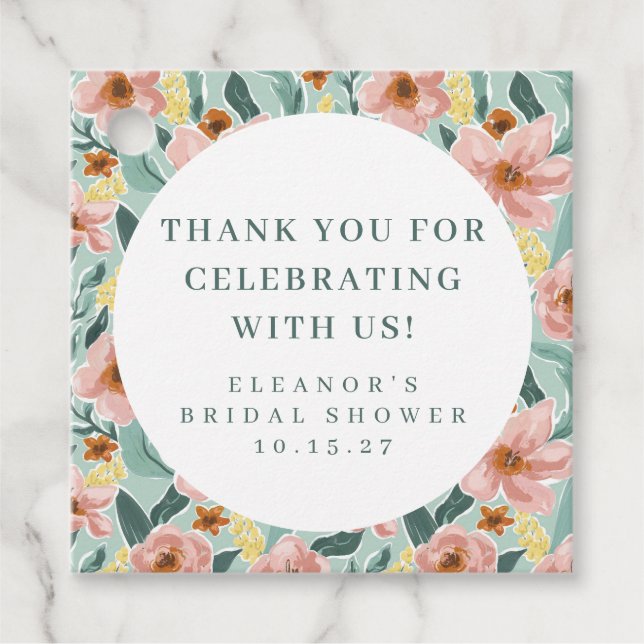 Sage Pink Floral Brautparty Custom Vielen Dank Geschenkanhänger (Vorderseite)