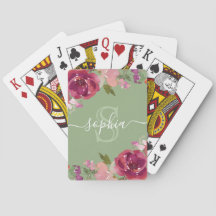 Sage Pink Floral Mit Monogramm Skriptname