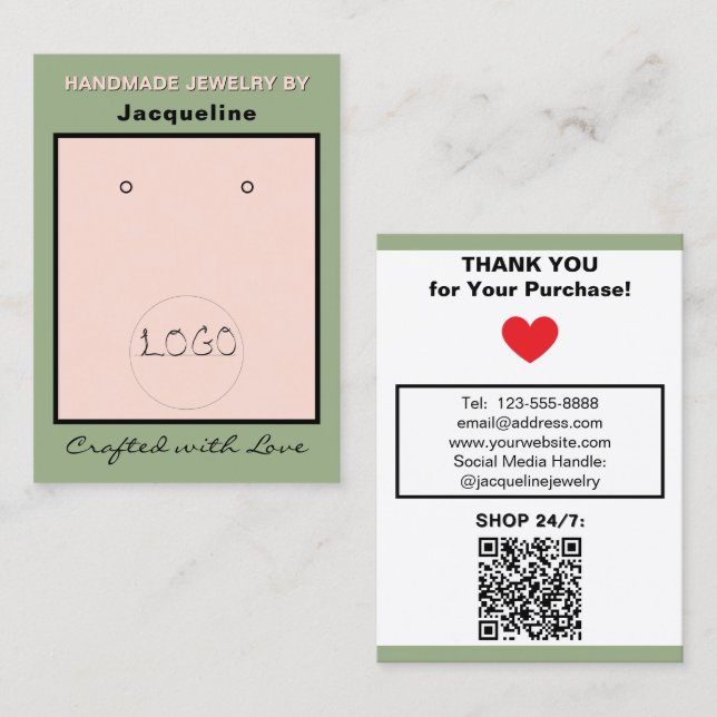 Sage Pink Ohrringe Logo QR Code Visitenkarte (Vorne/Hinten)