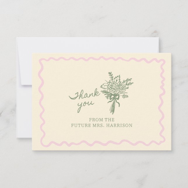 Sage Pink Whimsical Handwritten Dankeskarte (Vorderseite)
