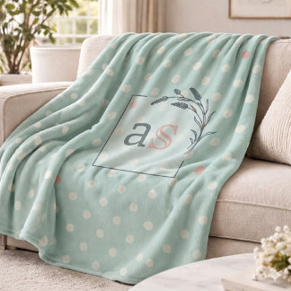Sage Polka Dot Monogram Throw Elegant Wedding Gift Fleecedecke
