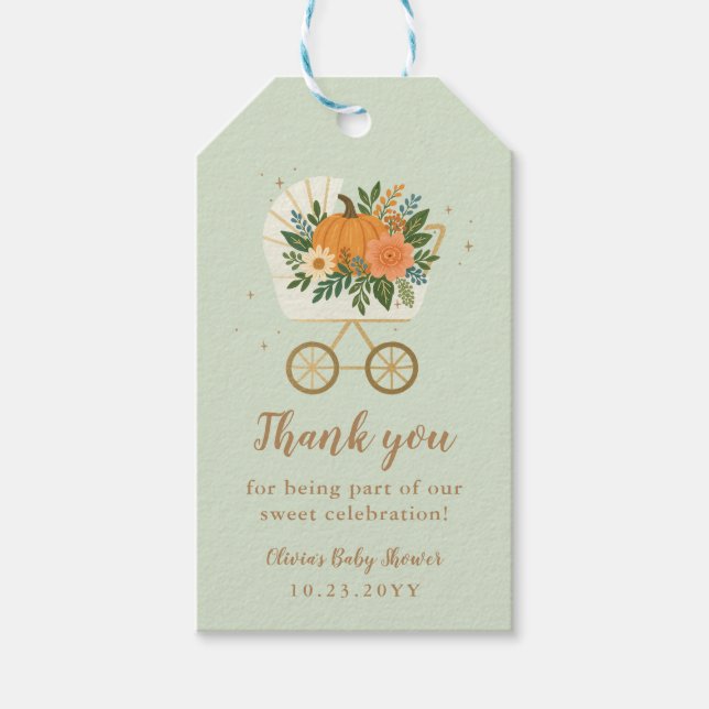 Sage Pumpkin Baby Dusche Danke Geschenkanhänger (Vorderseite)