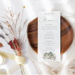 Sage Pumpkins Cream Florals Wedding Menükarte<br><div class="desc">Sage Pumpkins Cream Florals Hochzeit. Autumnal mit Kürbis und Blüten in weichen Grüntönen und Cremes am unteren Rand mit einer koordinierenden Farbsage auf der Rückseite,  mit einem eleganten Set-Skript für Menü und leicht zu personalisieren die Erholung des Textes auf Ihre Bedürfnisse.</div>
