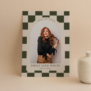 Sage Retro Checkered Arch Classic Foto Abschluss Einladung