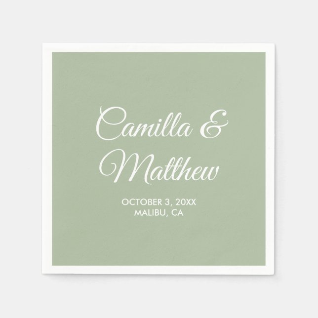 Sage Romantic Script Personalisiert Wedding Napkin Serviette (Vorderseite)