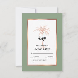 Sage Rose Gold Kupfer Palm Tree Beach Hochzeit RSVP Karte