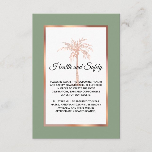 Sage Rose Gold Palm Tree Hochzeit Gesundheit und S Begleitkarte (Vorderseite)