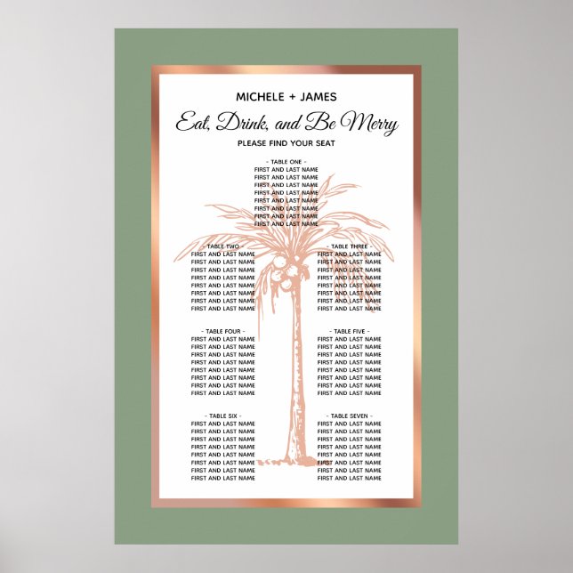 Sage Rose Gold Tropical Palm Hochzeitskarte Poster (Vorne)
