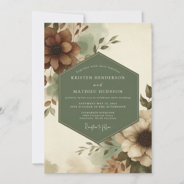 Sage Russet Bloom Hochzeit Einladung (Vorderseite)