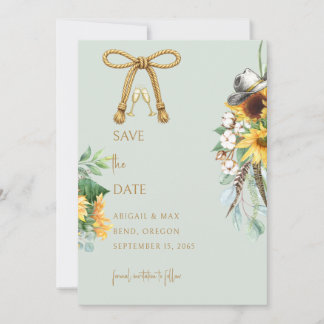 Sage Rustic Cowboy Sunflower Wedding Save the Date