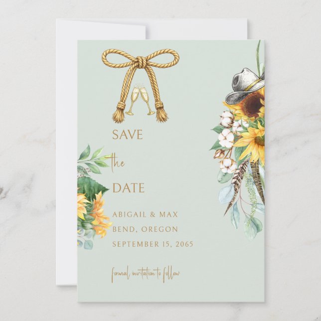 Sage Rustic Cowboy Sunflower Wedding Save the Date (Vorderseite)